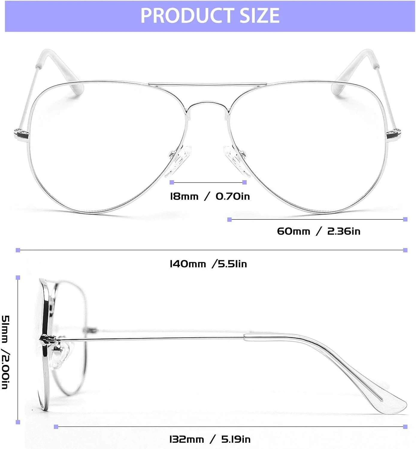 عینک خلبانی Dollger با لنز شفاف، فریم فلزی برای زنان و مردان (بدون نمره)