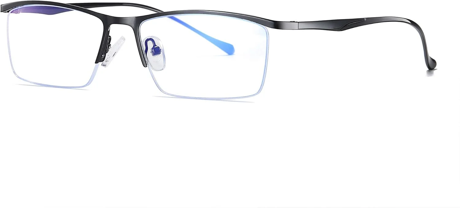 عینک بازی کامپیوتر مسدود کننده نور آبی مردانه، فریم فلزی نیمه حاشیه + کیف، ضد تابش خیره کننده، ضد خستگی چشم