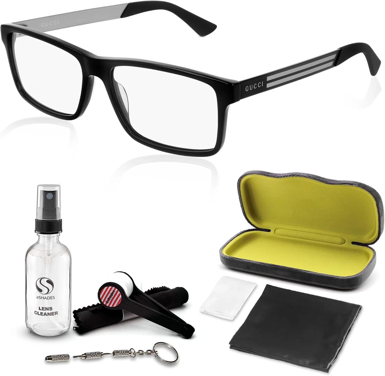 عینک طبی مردانه مستطیلی گوچی مدل GG06920 به همراه کیت لوکس عینک eSHADES، مشکی، 57 میلی‌متر