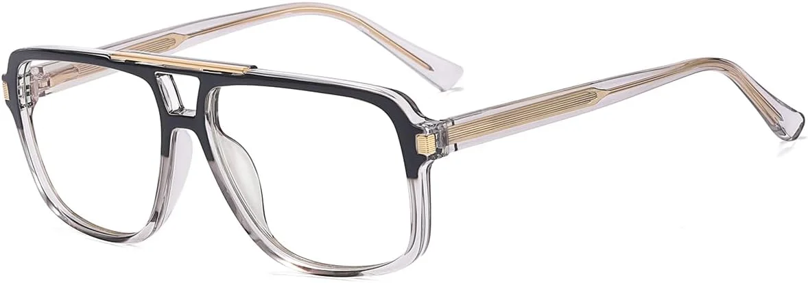 عینک های بزرگ با فریم کامل مردانه TR90، عینک تخت با پل دوبل مربعی ضد نور آبی عینک های بزرگ با فریم کامل مردانه TR90، عینک تخت با پل دوبل مربعی ضد نور آبی