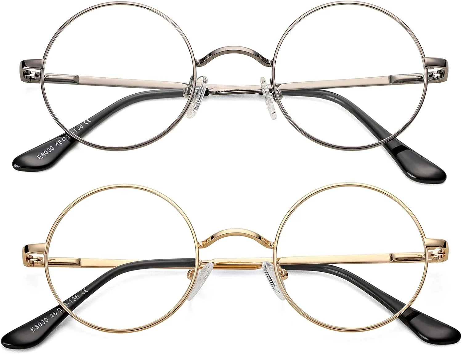 عینک‌های گرد کوچک یکپارچهسازی با سیستمعامل Braylenz، بسته 2 عددی، با لنز شفاف، فریم عینک هیپی سبک یونیسکس