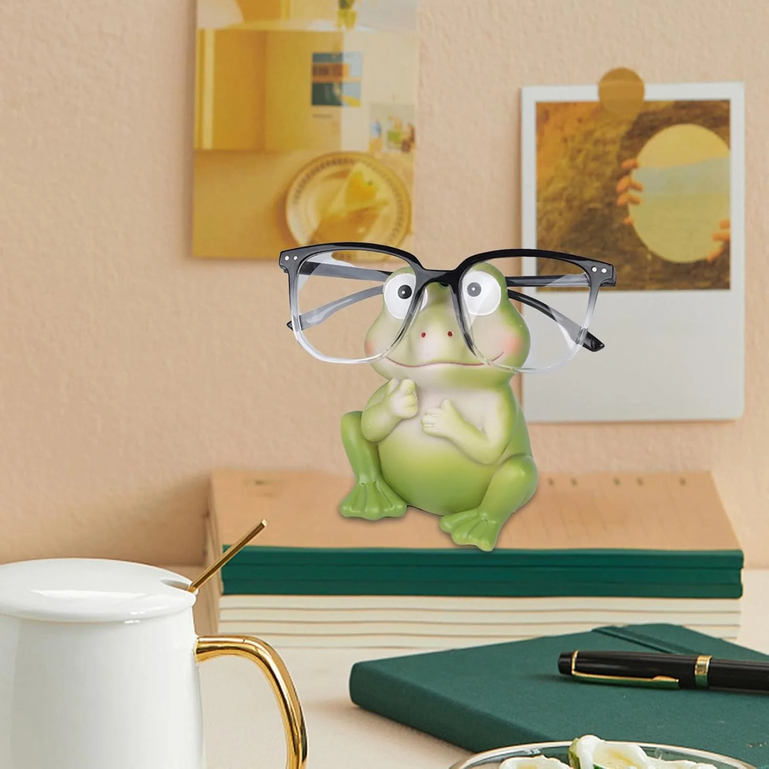 جای عینکی فانتزی، مجسمه قورباغه نگهدارنده عینک، استند دکوری عینک، نظم دهنده رومیزی مناسب برای دکور اتاق نشیمن، اتاق خواب، میز