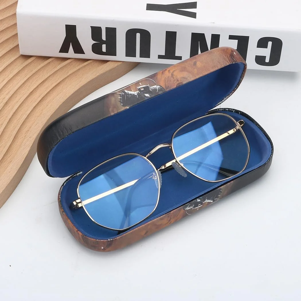 کیف عینک سخت - کیف عینک چرمی PU ضد ضربه قابل حمل با پارچه تمیز کننده شیشه برای آقایان و بانوان، چند رنگ، تک سایز
