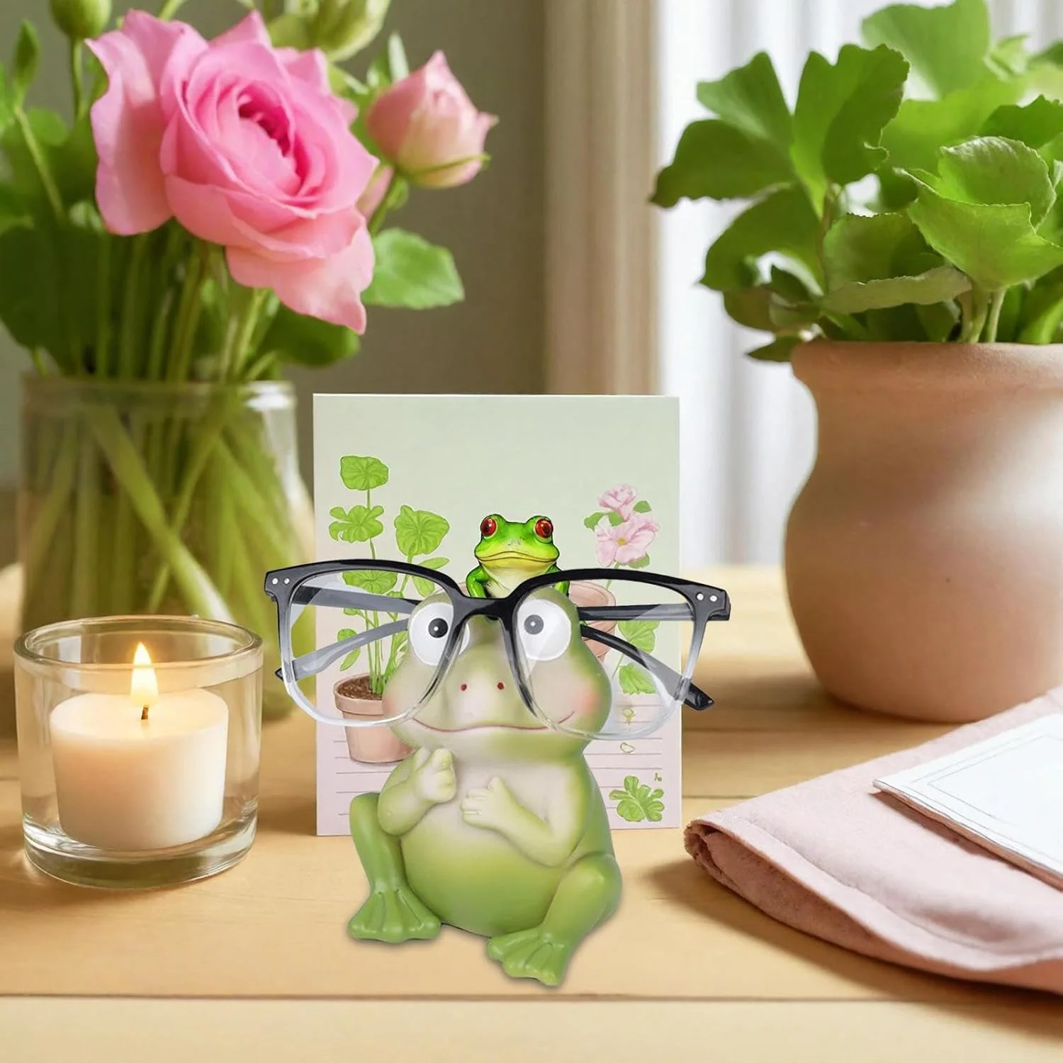 نگهدارنده عینک رومیزی فانتزی، استند نگهدارنده عینک، مجسمه قورباغه ای، تزئین دکوری حیوانات رومیزی برای اتاق نشیمن و اتاق خواب