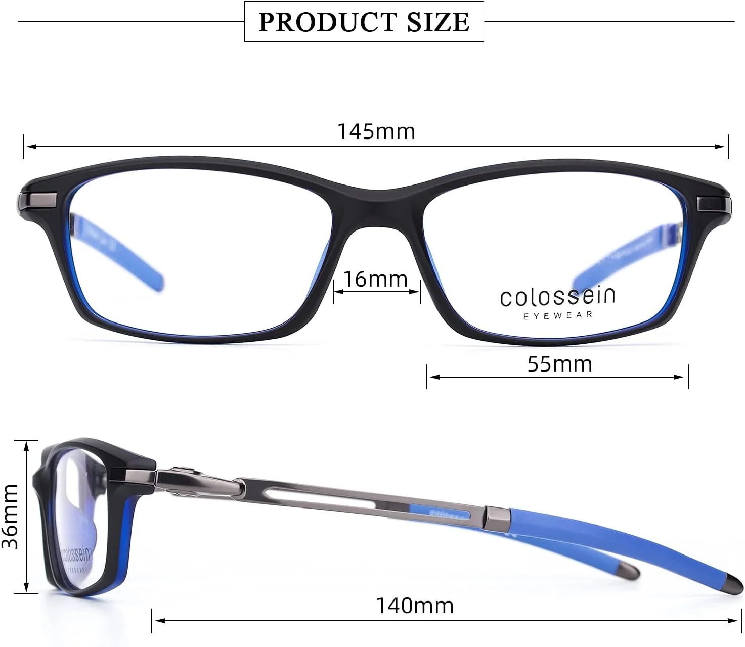 فریم عینک طبی تیتانیومی کلاسیک کولوسین، فریم TR90 با دسته های آلیاژ نیکل قابل انعطاف و نوک های لاستیکی