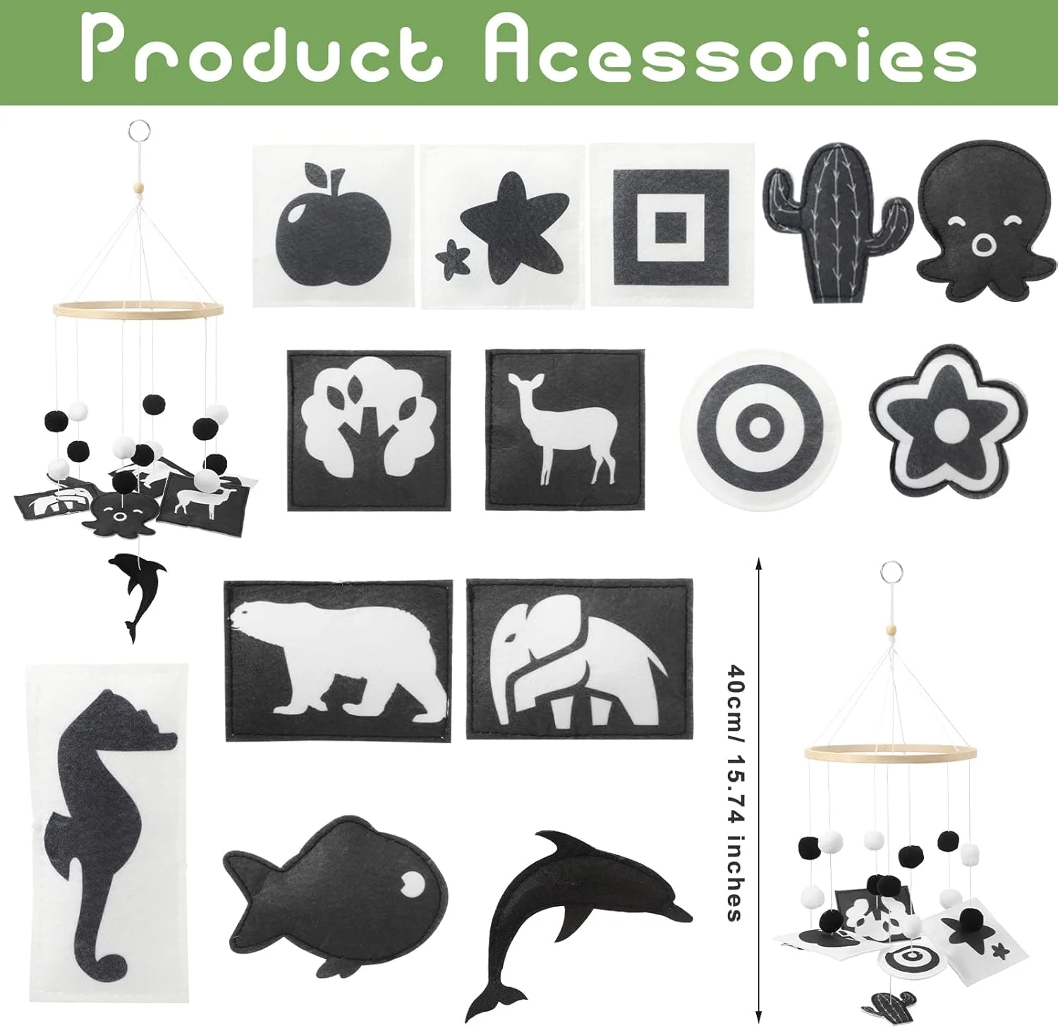 آویز بالای تخت نوزاد، سیاه و سفید، دست ساز، دکوراسیون اتاق کودک، مناسب هدیه سیسمونی، آویز سقفی، 2 مدل