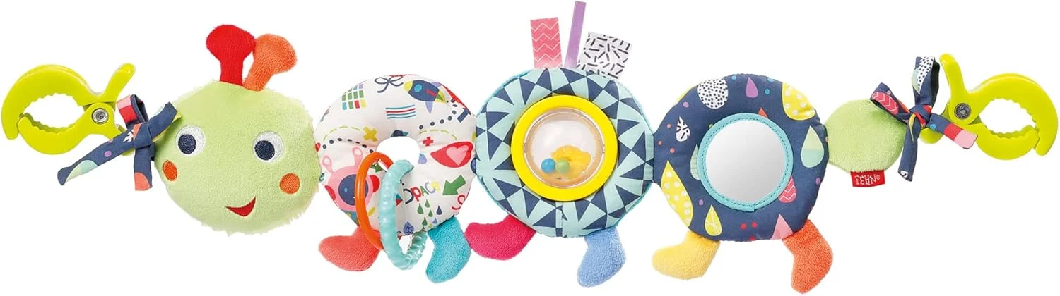 آویز تخت نوزاد کرم ابریشم رنگی Fehn 055344 – زنجیره موبایل با شکل کرم ابریشم زیبا برای آویزان کردن انعطاف پذیر – برای نوزادان و کودکان نوپا از بدو تولد – اندازه: 50 سانتی متر