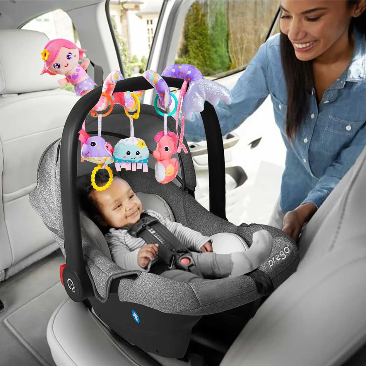 آویز صندلی ماشین کودک، اسباب بازی پولیشی فیل برای نوزادان، آویز تخت نوزاد (صورتی)