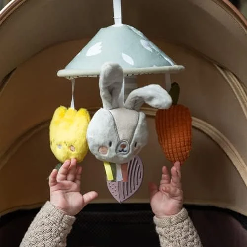 آویز تخت کودک تاف تویز - آویز کالسکه کودک رنگارنگ و تعاملی با زنگ های بادی، دندان گیر و عروسک های آویز - سبک وزن، نصب آسان، اسباب بازی رشدی برای حواس و مهارت های حرکتی کودک