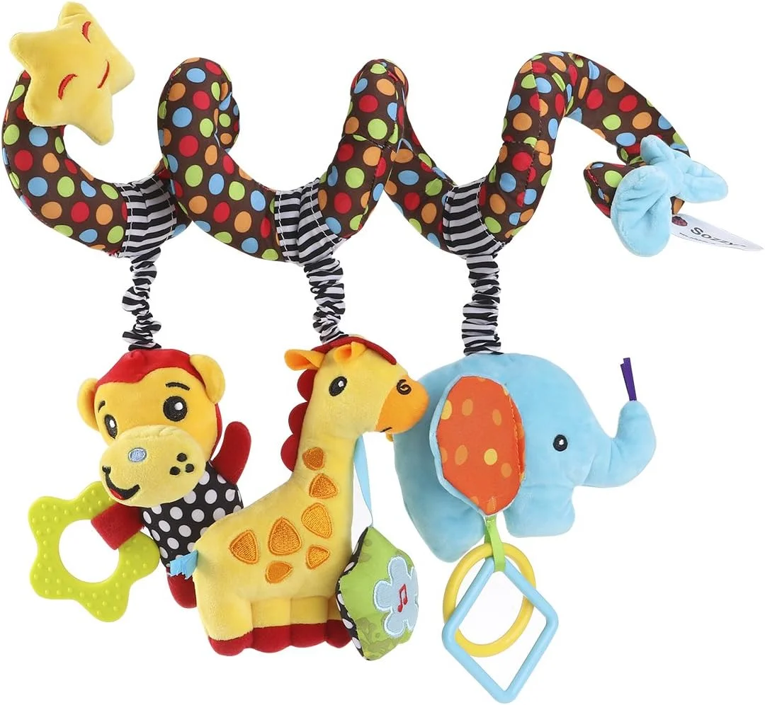 اسباب بازی فنری تخت و کالسکه کودک طرح میمون و فیل