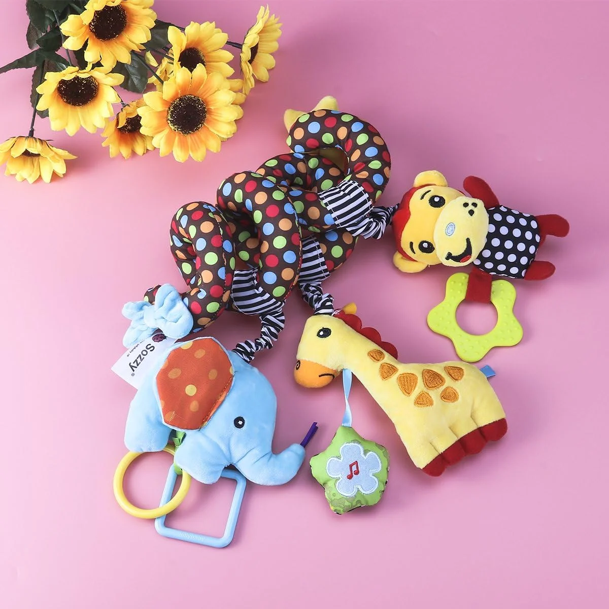 اسباب بازی فنری تخت و کالسکه کودک طرح میمون و فیل