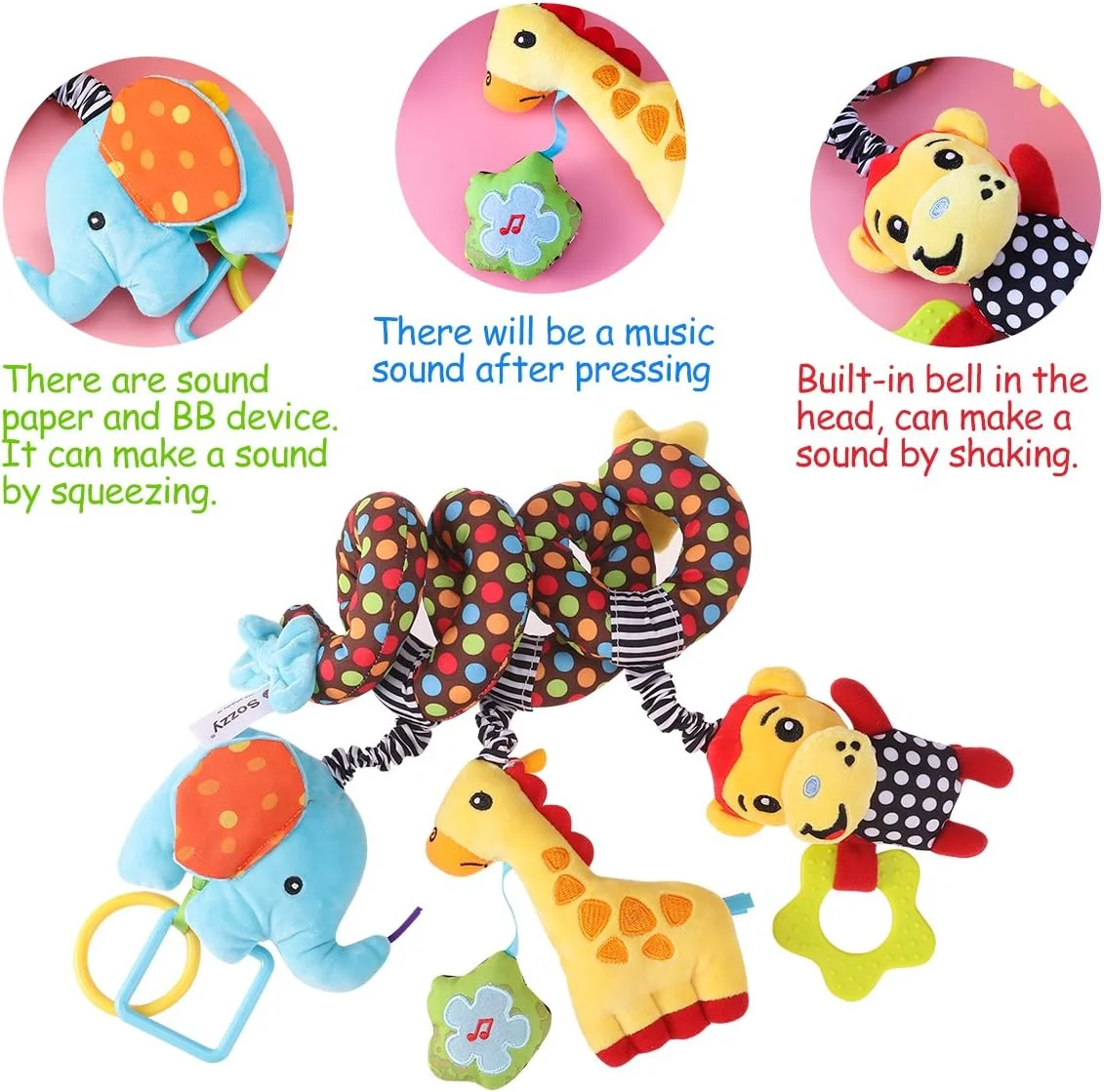 اسباب بازی فنری تخت و کالسکه کودک طرح میمون و فیل