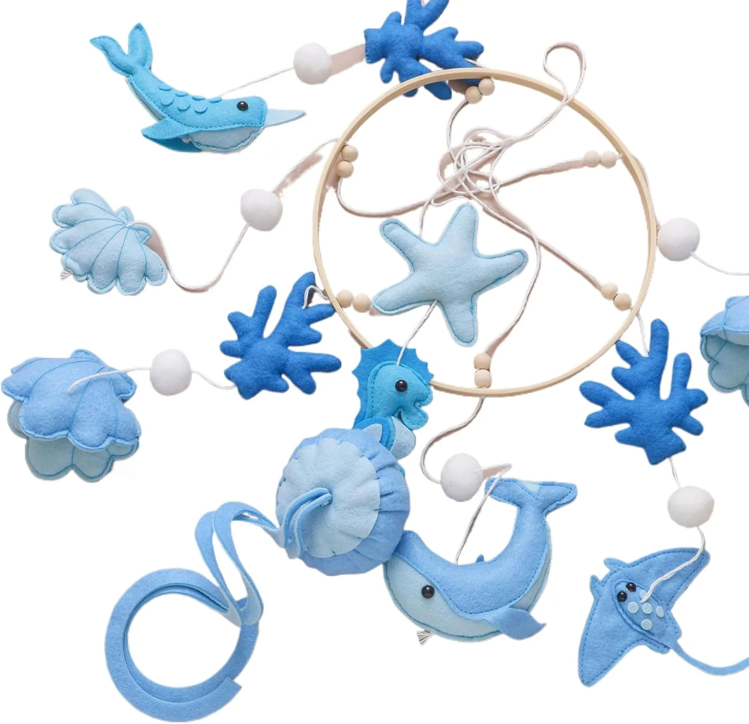 آویز بالای تخت نوزاد | زنگ آرامش بخش تخت کودک نوپا | اسباب بازی توسعه حسی با تم دریایی برای کالسکه، مهد کودک، والدین جدید، پارک بازی، سقف، وسایل عکس برداری، اتاق کودک