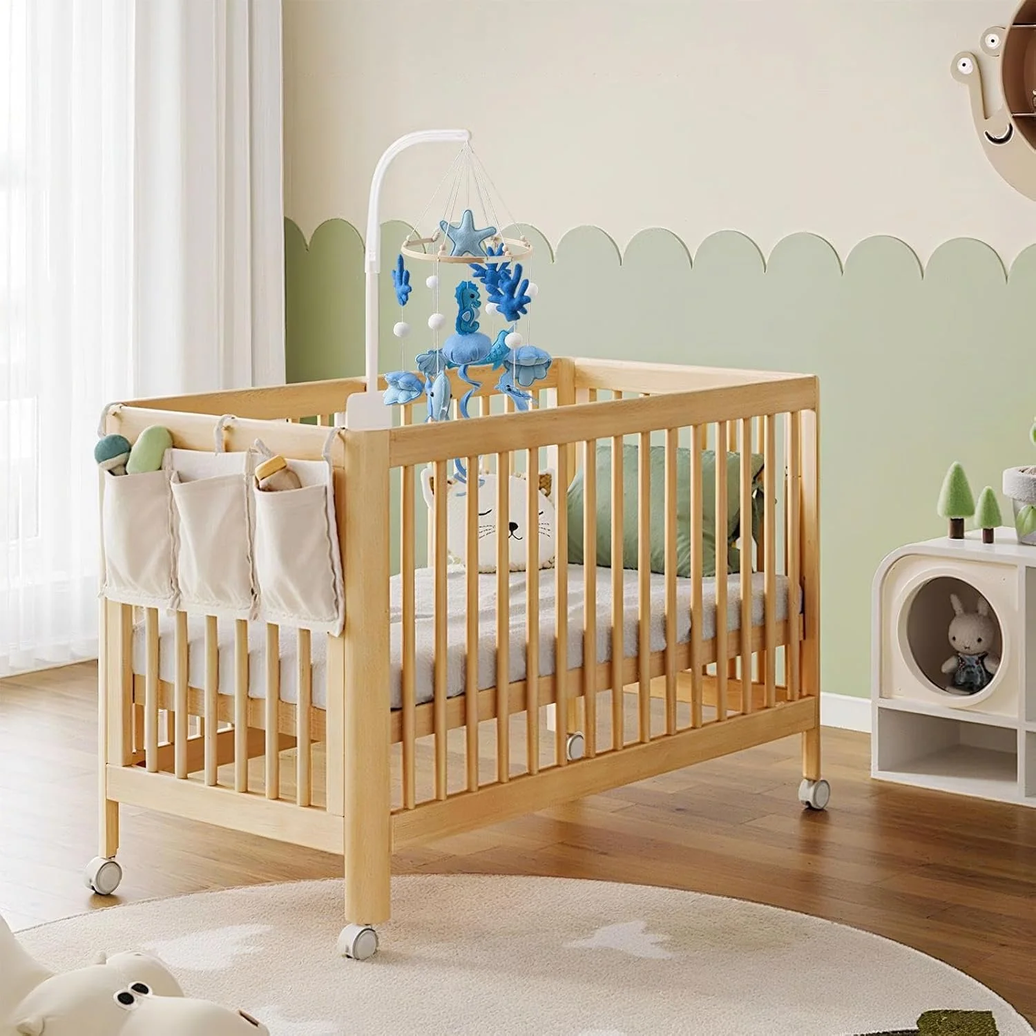 آویز بالای تخت نوزاد | زنگ آرامش بخش تخت کودک نوپا | اسباب بازی توسعه حسی با تم دریایی برای کالسکه، مهد کودک، والدین جدید، پارک بازی، سقف، وسایل عکس برداری، اتاق کودک