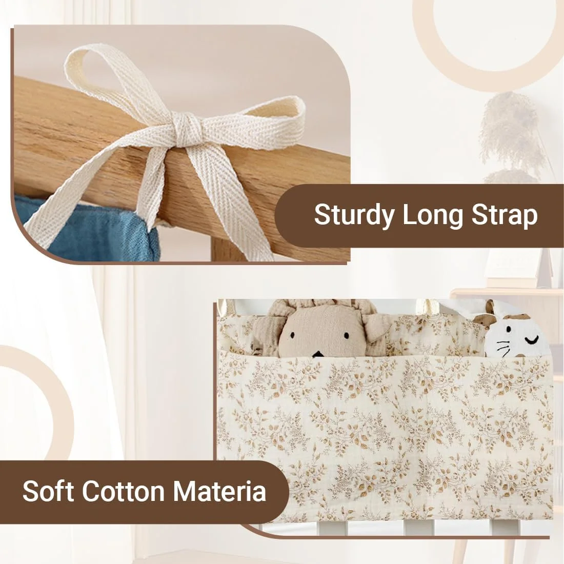 کیف آویز تخت کودک با 2 جیب، سازمان دهنده قابل تنظیم برای نگهداری پوشک، لباس و اسباب بازی