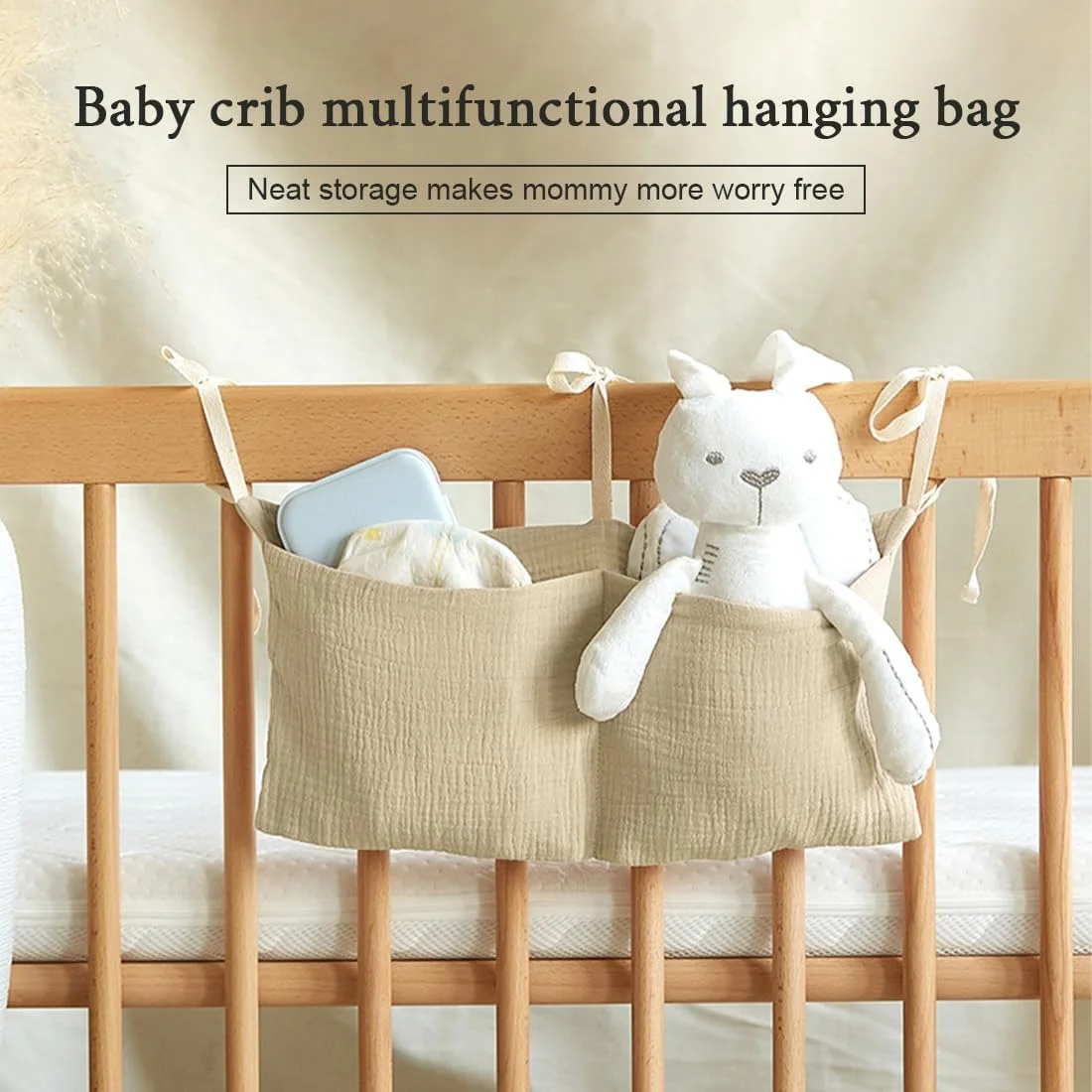 کیف نگهداری کنار تخت کودک، کیف نگهداری آویز، سازمان دهنده آویز پوشک، کیف نگهداری آویز کنار تخت کودک با 2 جیب، برای نگهداری لباس، پوشک، اسباب بازی