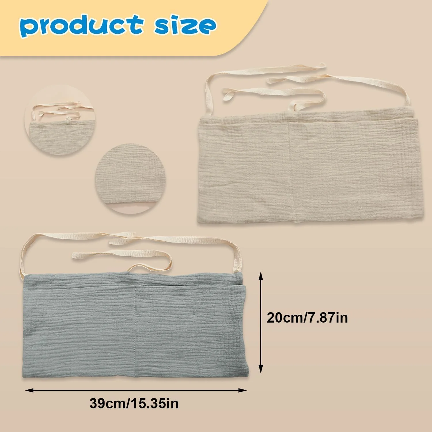 ارگانایزر آویز تخت نوزاد Lonimia، بسته 2 عددی، کیف های نگهداری پنبه ای قابل تنظیم، خاکی و سبز لوبیایی، 2 محفظه، محصولات نوزاد