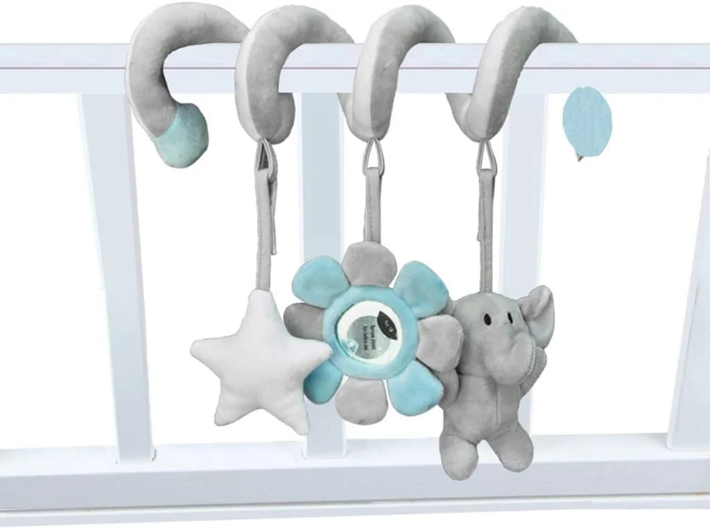 آویزهای اسباب بازی برای صندلی ماشین، تخت نوزاد، موبایل، اسباب بازی های مارپیچی پولیشی نوزاد برای تخت خواب، کالسکه، میله صندلی ماشین (فیل)