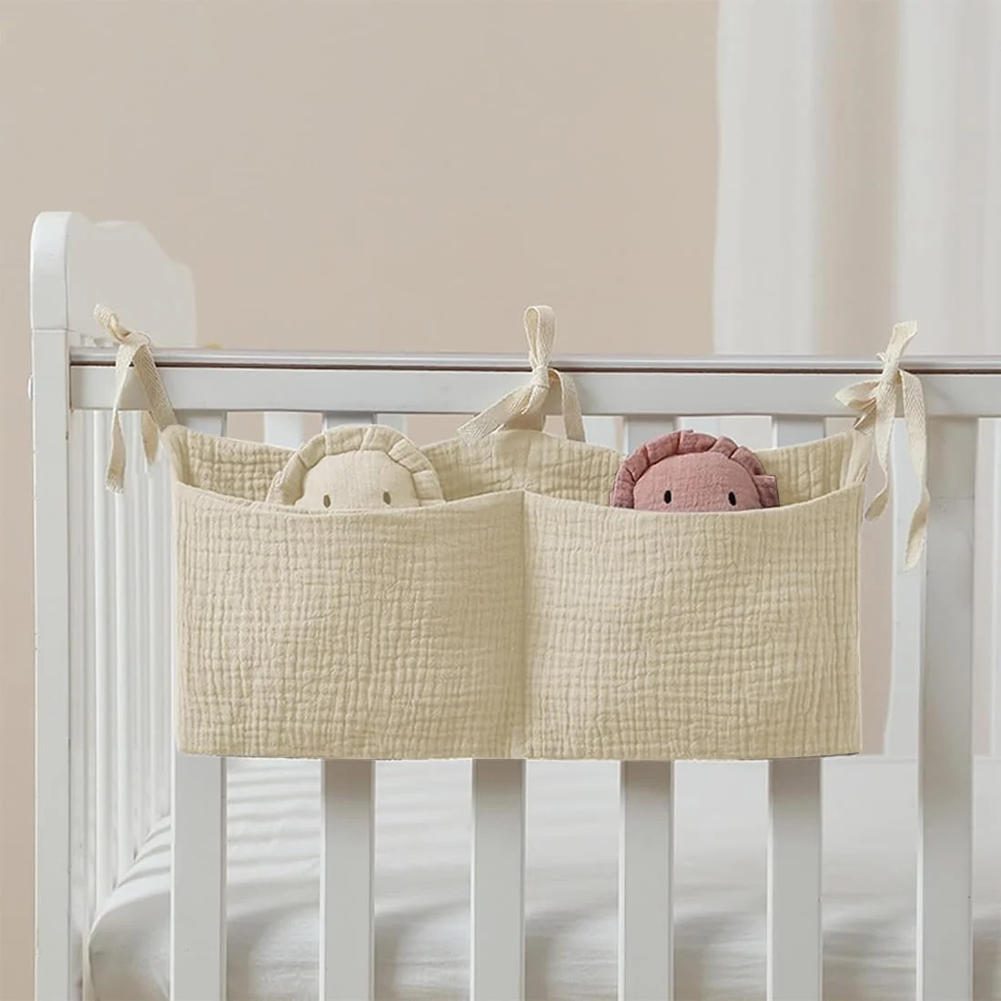 کیف نگهداری کنار تخت کودک، کیف نگهداری آویز، سازمان دهنده آویز پوشک، کیف نگهداری آویز کنار تخت کودک با 2 جیب، برای نگهداری لباس، پوشک، اسباب بازی