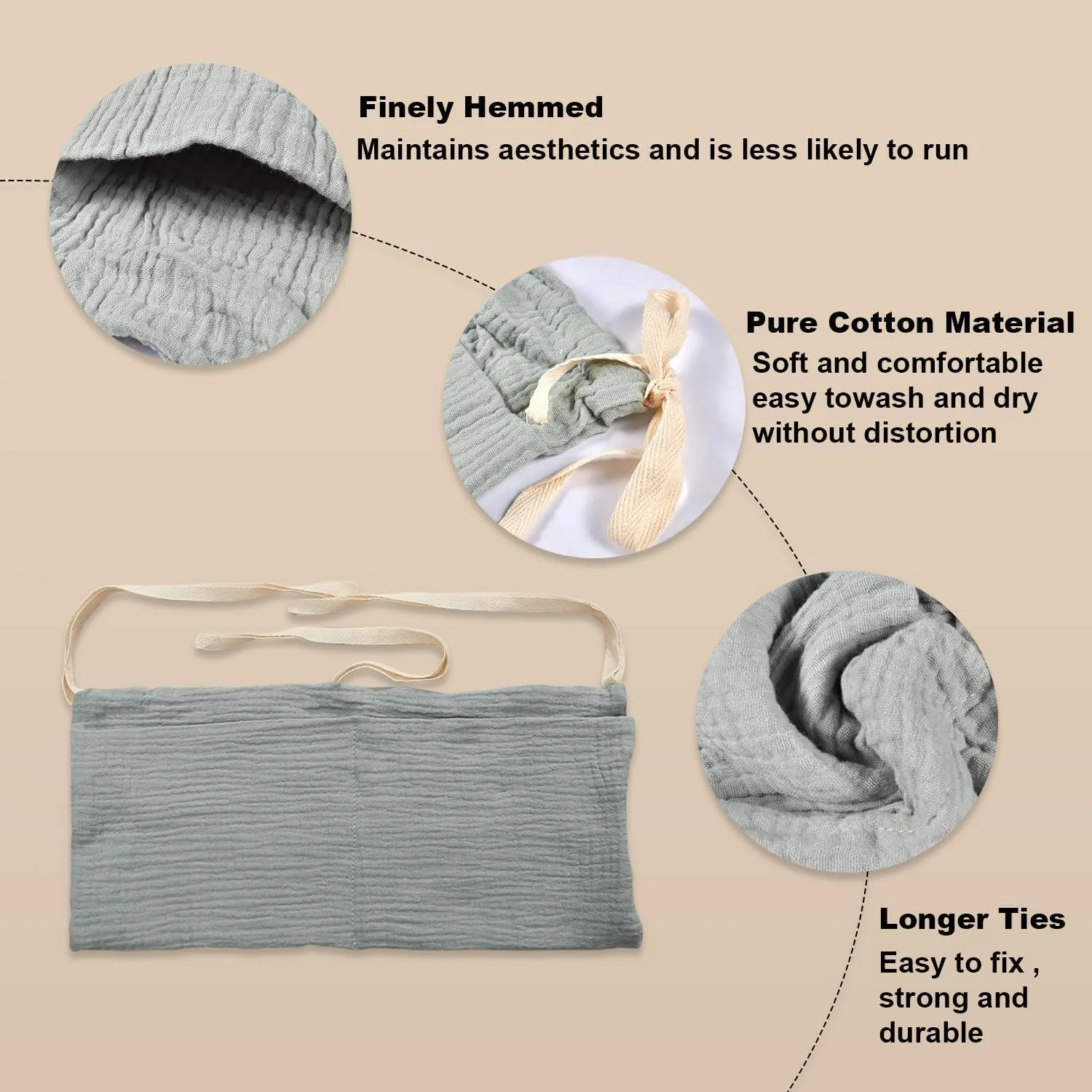 ارگانایزر آویز تخت نوزاد Lonimia، بسته 2 عددی، کیف های نگهداری پنبه ای قابل تنظیم، خاکی و سبز لوبیایی، 2 محفظه، محصولات نوزاد