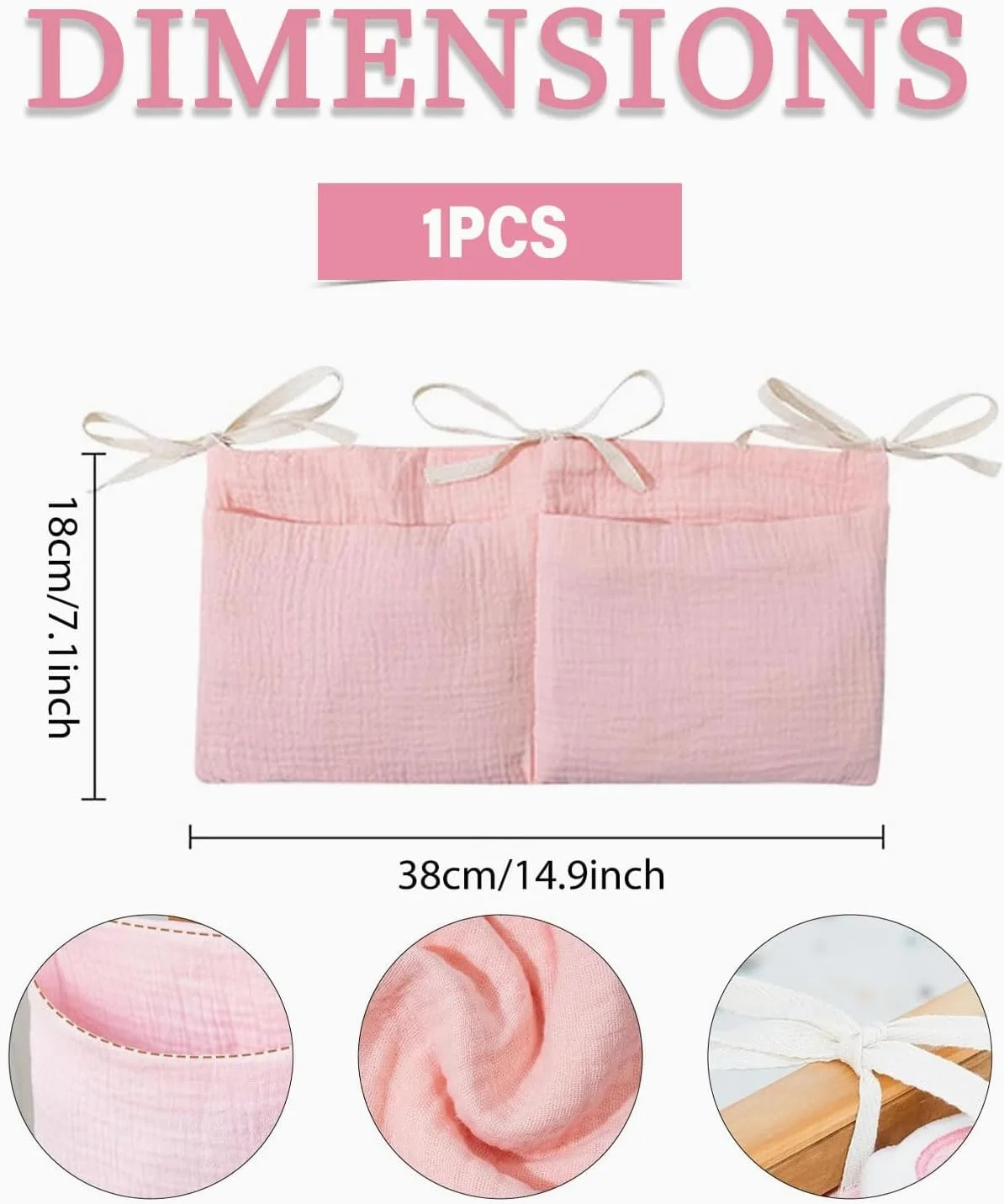 ارگانایزر تخت نوزاد، آویز کنار تخت با جیب، کیف کنار تخت کودک، کیف اسباب بازی، کیف های ذخیره سازی برای تخت، پوشک، لباس، اسباب بازی