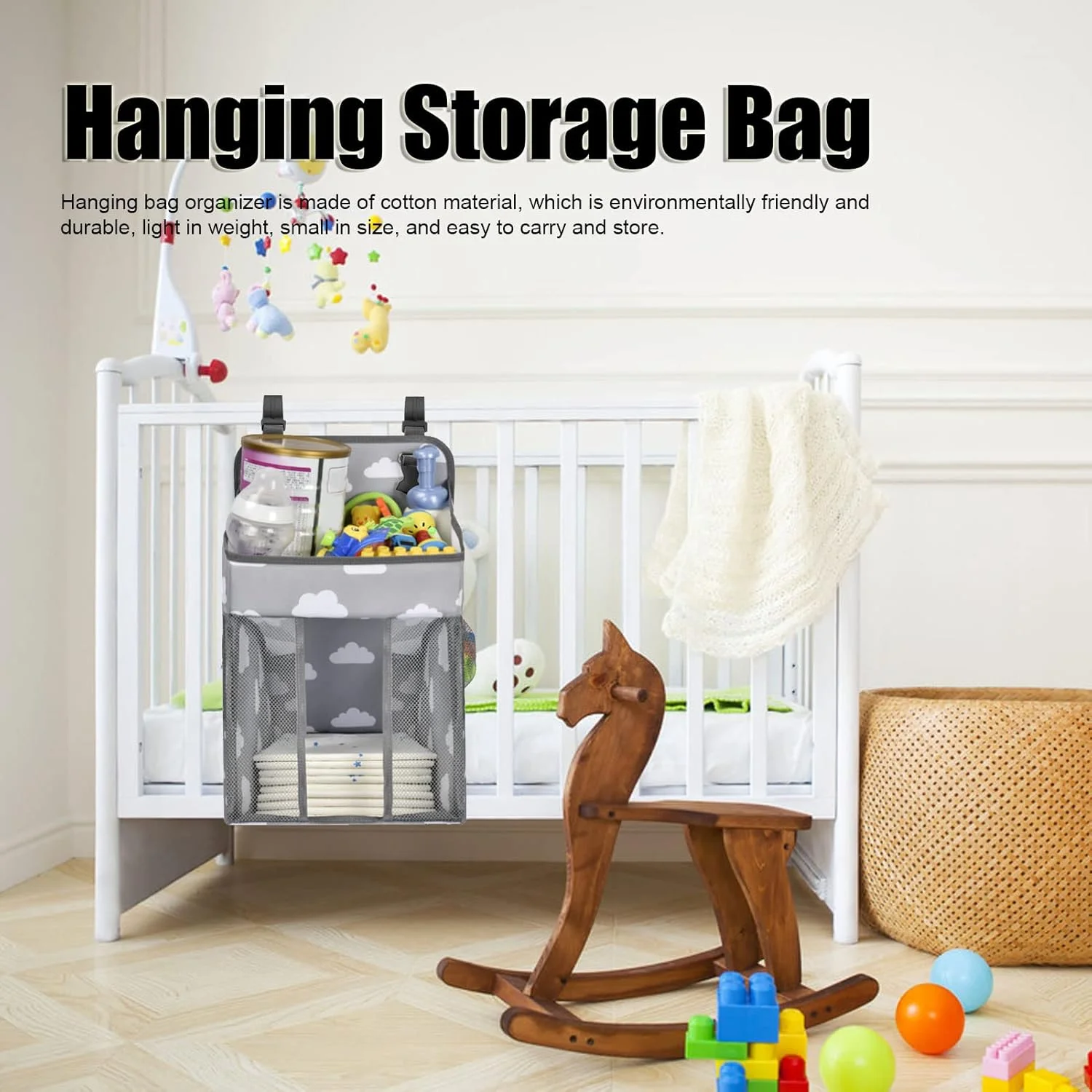 کیف آویز نگهداری JEOZBM، سبد آویز پنبه ای تخت نوزاد، سبد آویز برای اسباب بازی، لوازم جانبی پارچه ای اتاق کودک