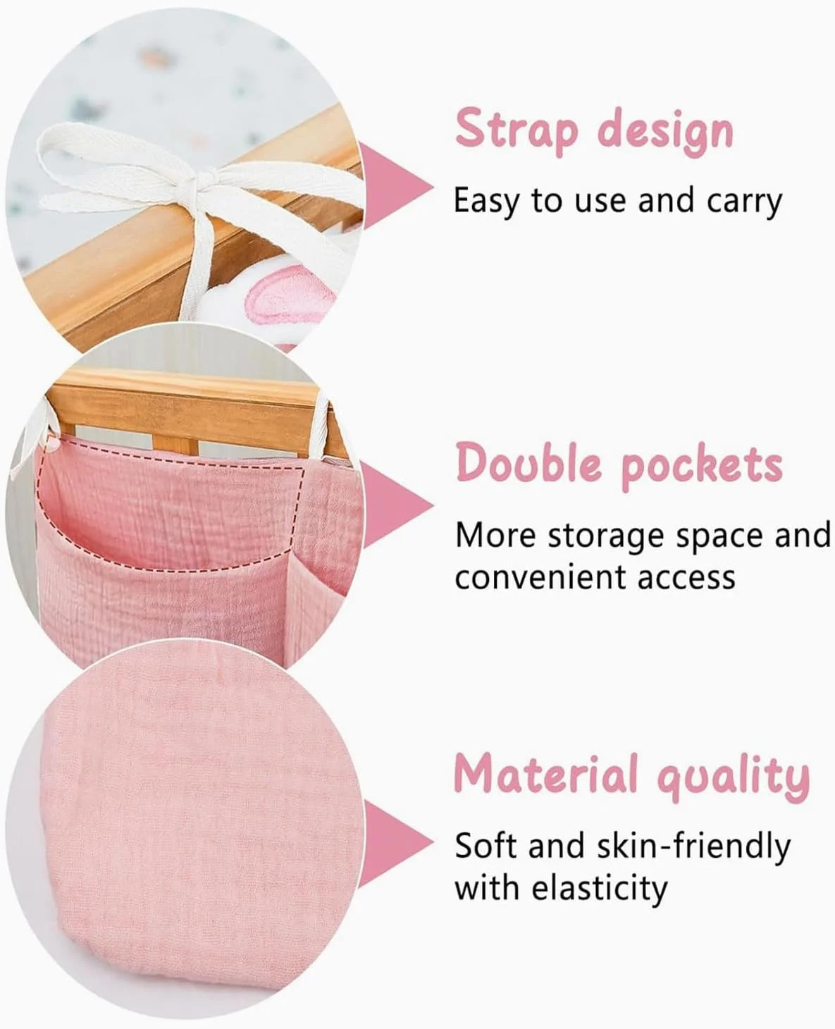 ارگانایزر تخت نوزاد، آویز کنار تخت با جیب، کیف کنار تخت کودک، کیف اسباب بازی، کیف های ذخیره سازی برای تخت، پوشک، لباس، اسباب بازی