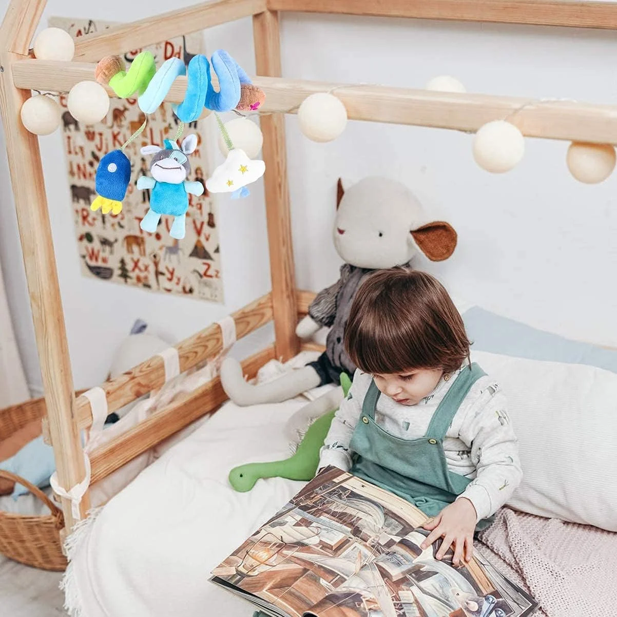 اسباب بازی مارپیچ کودک، اسباب بازی تخت نوزاد حیوانات پولیشی، اسباب بازی های نوزاد برای کودکان، تخت گهواره، کالسکه، میله صندلی ماشین، اسباب بازی آویز با زنگ