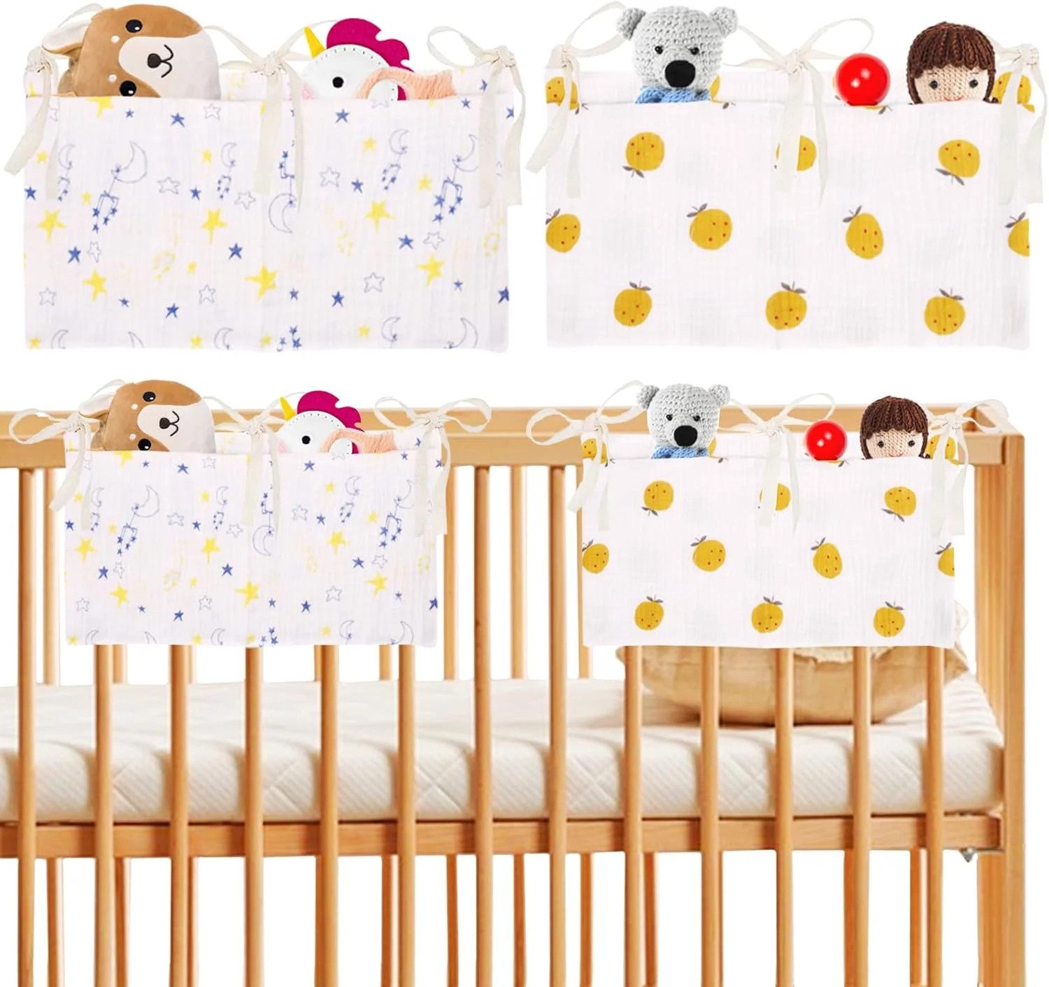 ارگانایزر آویز تخت نوزاد، 2 عدد ارگانایزر تخت نوزاد، ارگانایزر کنار تخت نوزاد، ارگانایزر آویز تخت کودک با 2 جیب، کیف نگهداری تخت نوزاد برای پوشک، لباس، اسباب بازی