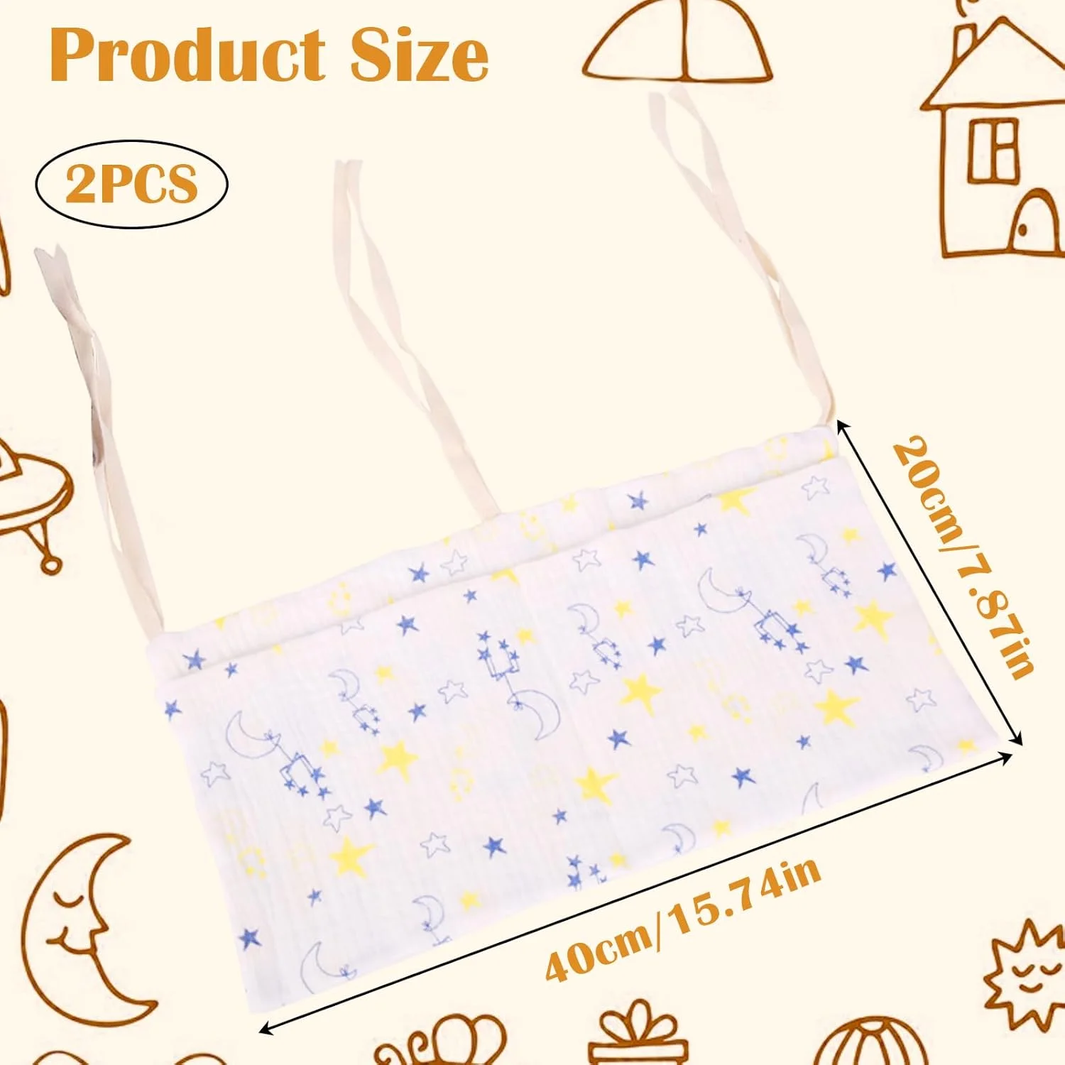 ارگانایزر آویز تخت نوزاد، 2 عدد ارگانایزر تخت نوزاد، ارگانایزر کنار تخت نوزاد، ارگانایزر آویز تخت کودک با 2 جیب، کیف نگهداری تخت نوزاد برای پوشک، لباس، اسباب بازی