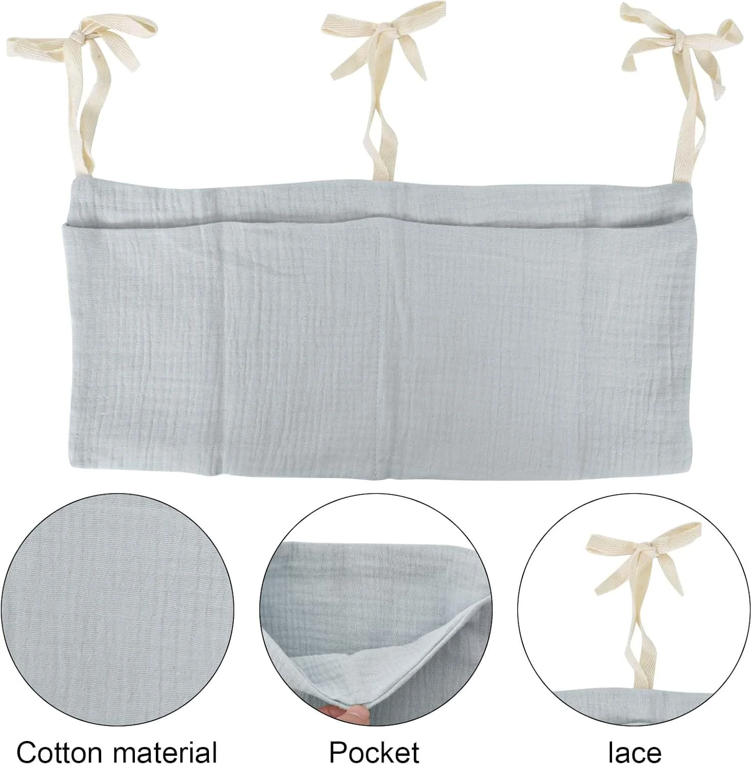 ارگانایزر تخت نوزاد، ارگانایزر آویز تخت خواب کودک با 2 جیب، کیف کنار تخت نوزاد، کیف اسباب بازی، کیف های ذخیره سازی برای تخت، برای پوشک، لباس، اسباب بازی (خاکستری)