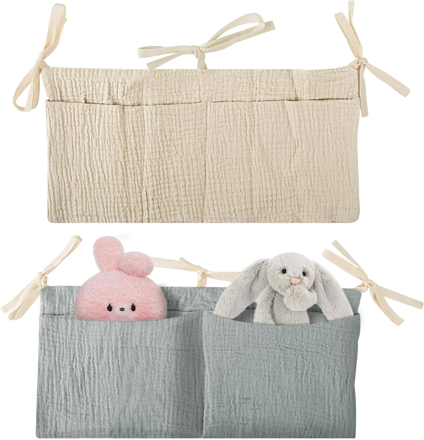 آویز نظم دهنده تخت کودک 2 عددی، آویز اتاق کودک، نظم دهنده تخت کودک، کیف نگهداری تخت کودک، برای پوشک، لباس، اسباب بازی (سبز لوبیا + خاکی)