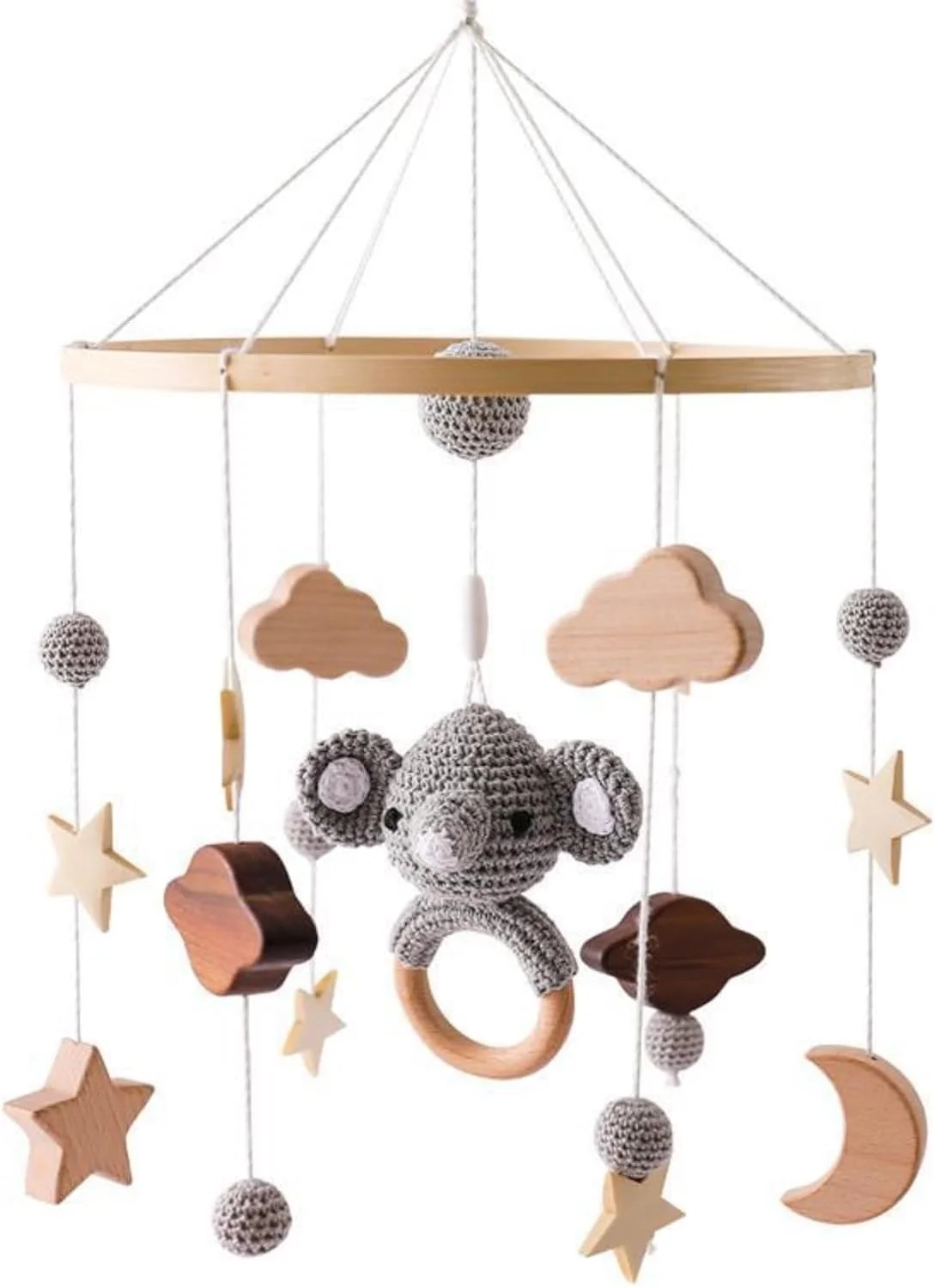 آویز موزیکال تخت نوزاد، آویز تخت کودک، آویز تخت زنگوله دار، آویز تخت کودک، تزئین میز تعویض پوشک، هدیه نوزادی، تزئین اتاق کودک (فیل)