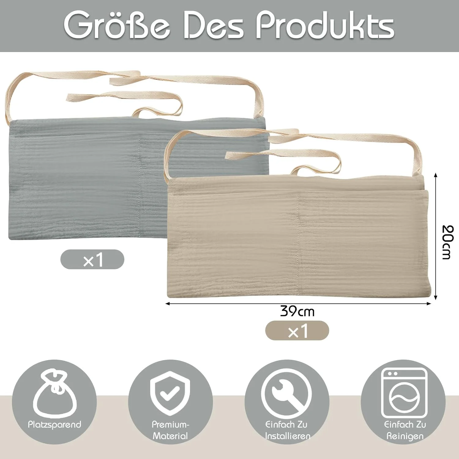 آویز نظم دهنده تخت نوزاد زوکون، 2 تکه، آویز قابل تنظیم تخت نوزاد 2 در 1 برای پوشک، لباس، اسباب بازی، کیف تخت نوزاد (سبز لوبیا + خاکی)