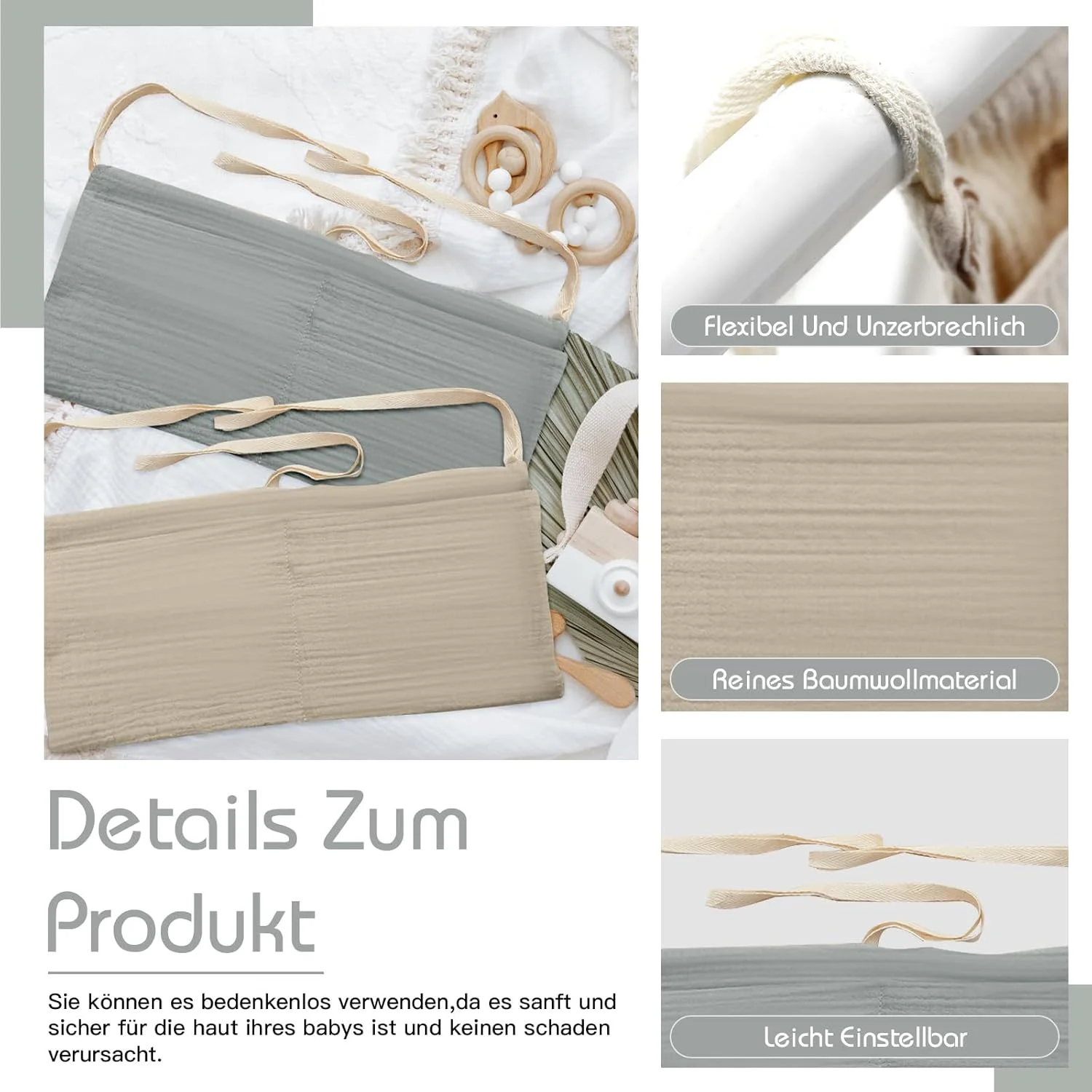 آویز نظم دهنده تخت نوزاد زوکون، 2 تکه، آویز قابل تنظیم تخت نوزاد 2 در 1 برای پوشک، لباس، اسباب بازی، کیف تخت نوزاد (سبز لوبیا + خاکی)