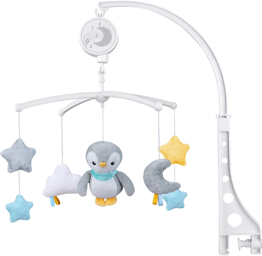 موبایل موزیکال کودک با جعبه موسیقی لالایی، آویز چرخشی پنگوئن، اسباب بازی آرامش بخش تخت نوزاد، هدیه ای برای تزئین اتاق نوزاد پسر و دختر