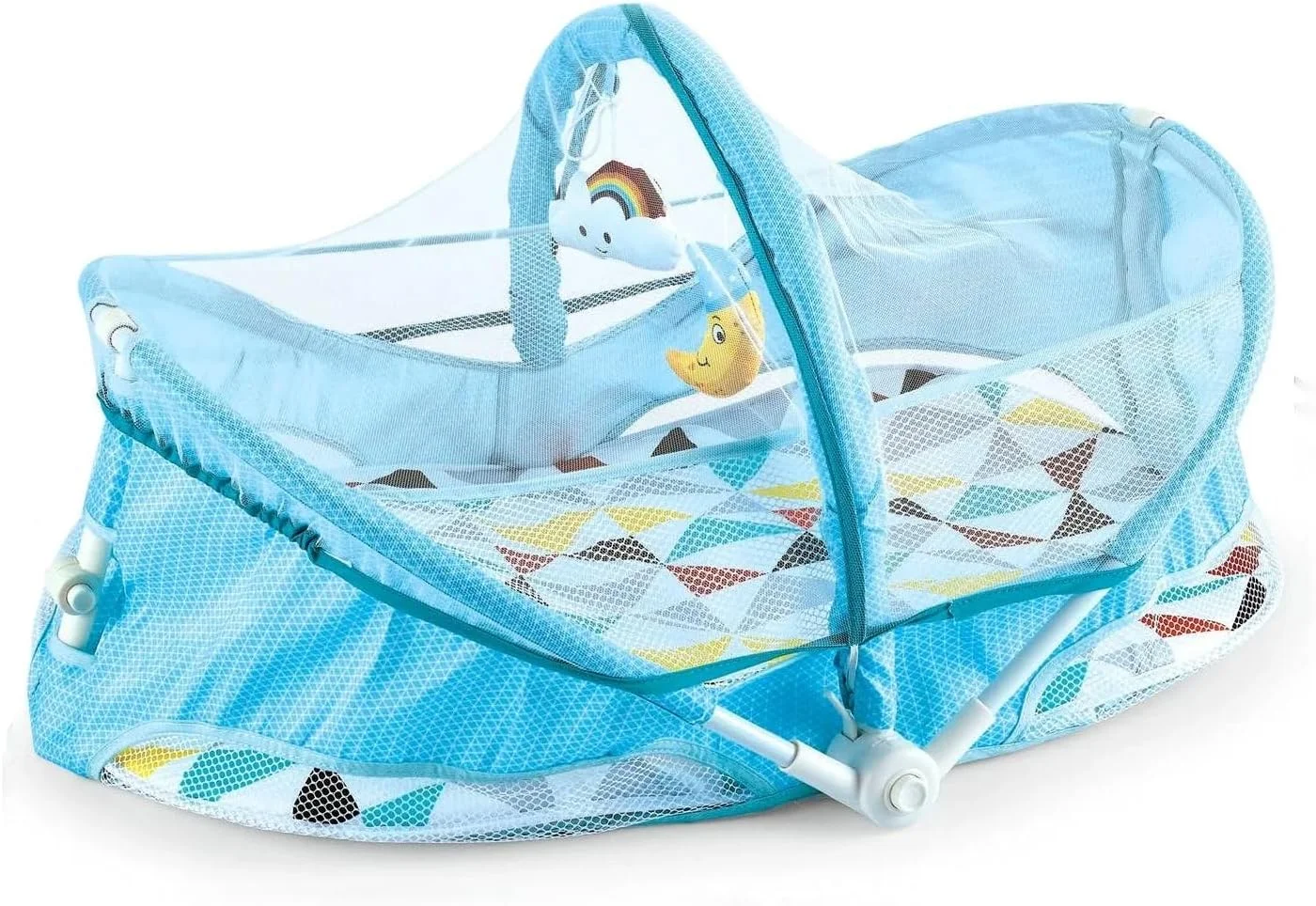 تخت نوزاد با پشه بند - لانه خواب تاشو و قابل حمل برای نوزاد، مناسب سفر و استفاده در منزل - گهواره نرم با سایبان و آویزهای اسباب بازی، تخت خواب توری تنفسی