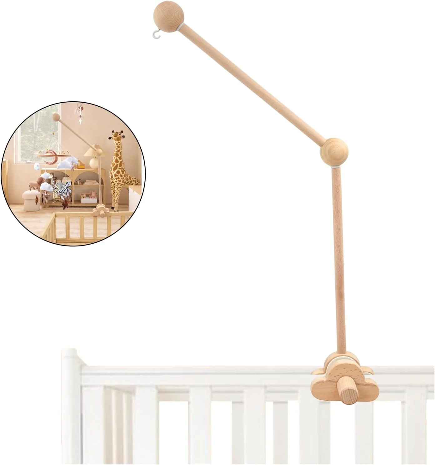 نگهدارنده موبایل، نگهدارنده موبایل چوبی، موبایل کودک، بازوی متحرک تخت قابل تنظیم و جداشدنی، اسباب بازی های آویز موبایل/شیشه جلو، لوازم جانبی تخت کودک، قهوه ای