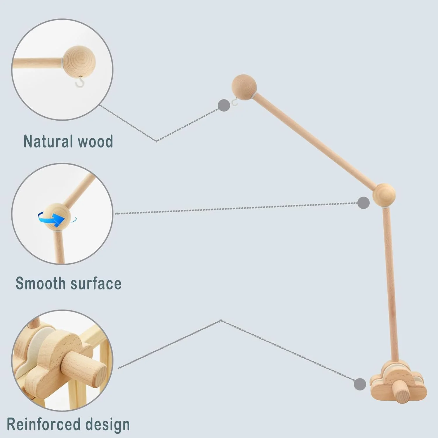 نگهدارنده موبایل، نگهدارنده موبایل چوبی، موبایل کودک، بازوی متحرک تخت قابل تنظیم و جداشدنی، اسباب بازی های آویز موبایل/شیشه جلو، لوازم جانبی تخت کودک، قهوه ای