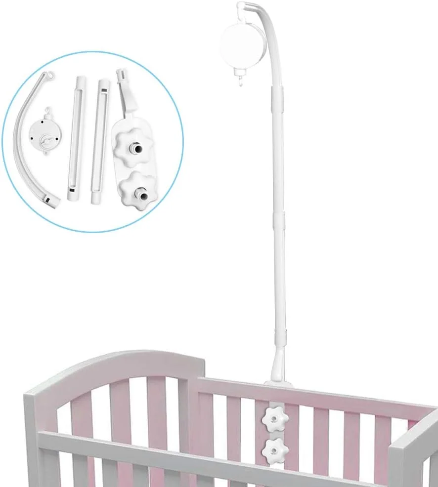 آویز تخت نوزاد ۳۷ اینچی AFUNTA با پایه دو پیچه، جعبه موزیکال، اسباب بازی تزئینی DIY، بازوی آویز قابل تنظیم، ست پایه تخت نوزاد همراه با پیچ و مهره