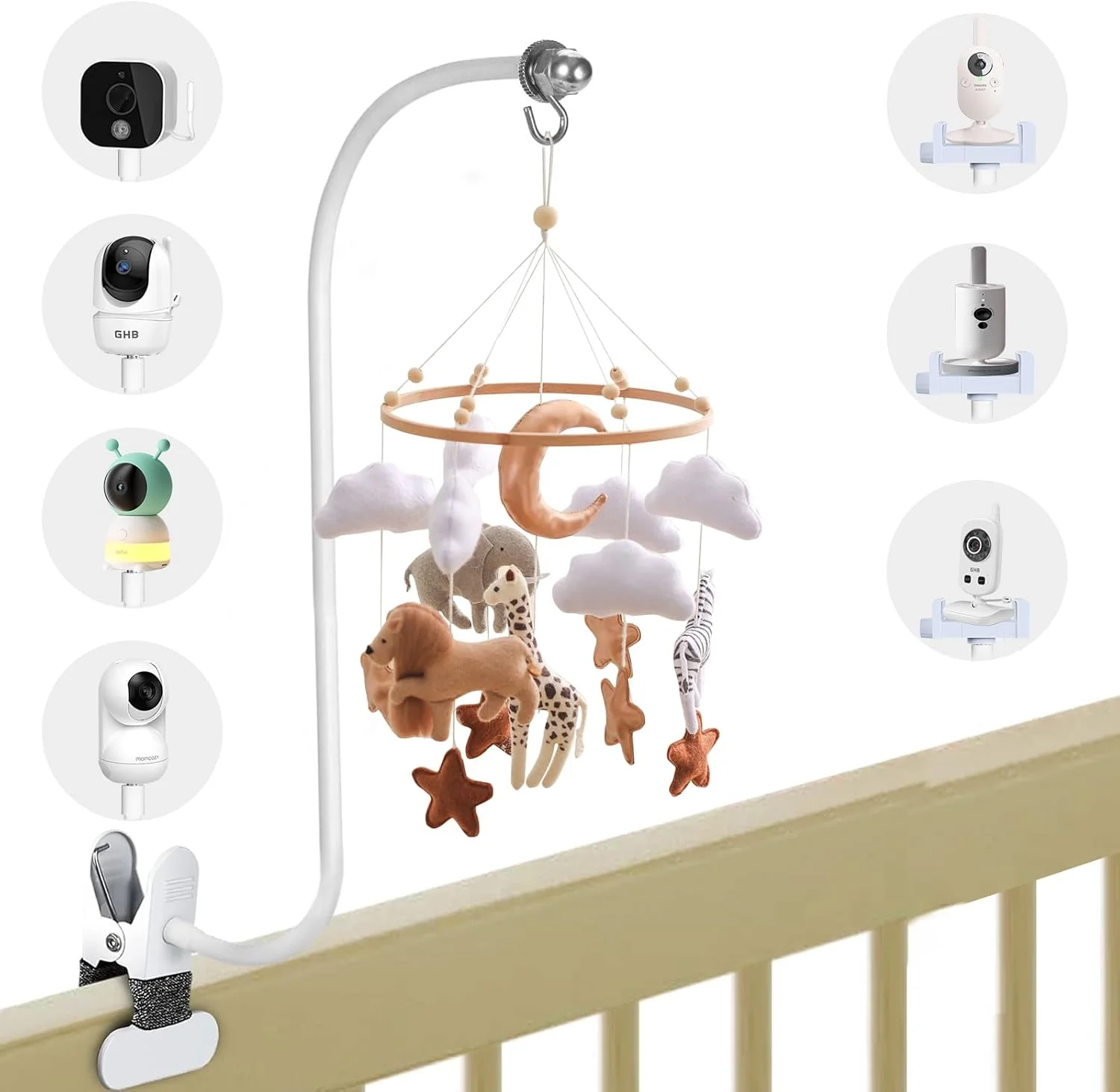 نگهدارنده موبایل برای تخت نوزاد، نگهدارنده چند منظوره 68 سانتی متری، نگهدارنده گیره انعطاف پذیر برای آویزان کردن آویزهای بادی/اسباب بازی، نگهدارنده جهانی مانیتور کودک، نگهدارنده تلفن همراه، تخت نوزاد