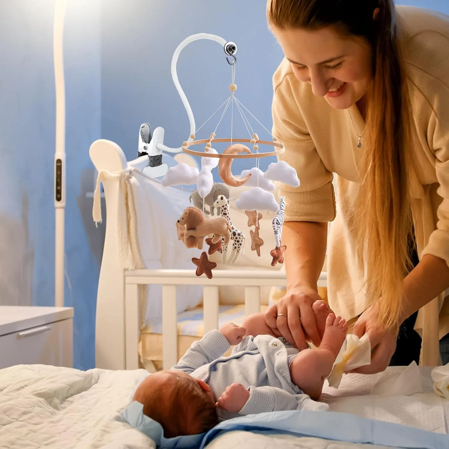 نگهدارنده موبایل برای تخت نوزاد، نگهدارنده چند منظوره 68 سانتی متری، نگهدارنده گیره انعطاف پذیر برای آویزان کردن آویزهای بادی/اسباب بازی، نگهدارنده جهانی مانیتور کودک، نگهدارنده تلفن همراه، تخت نوزاد