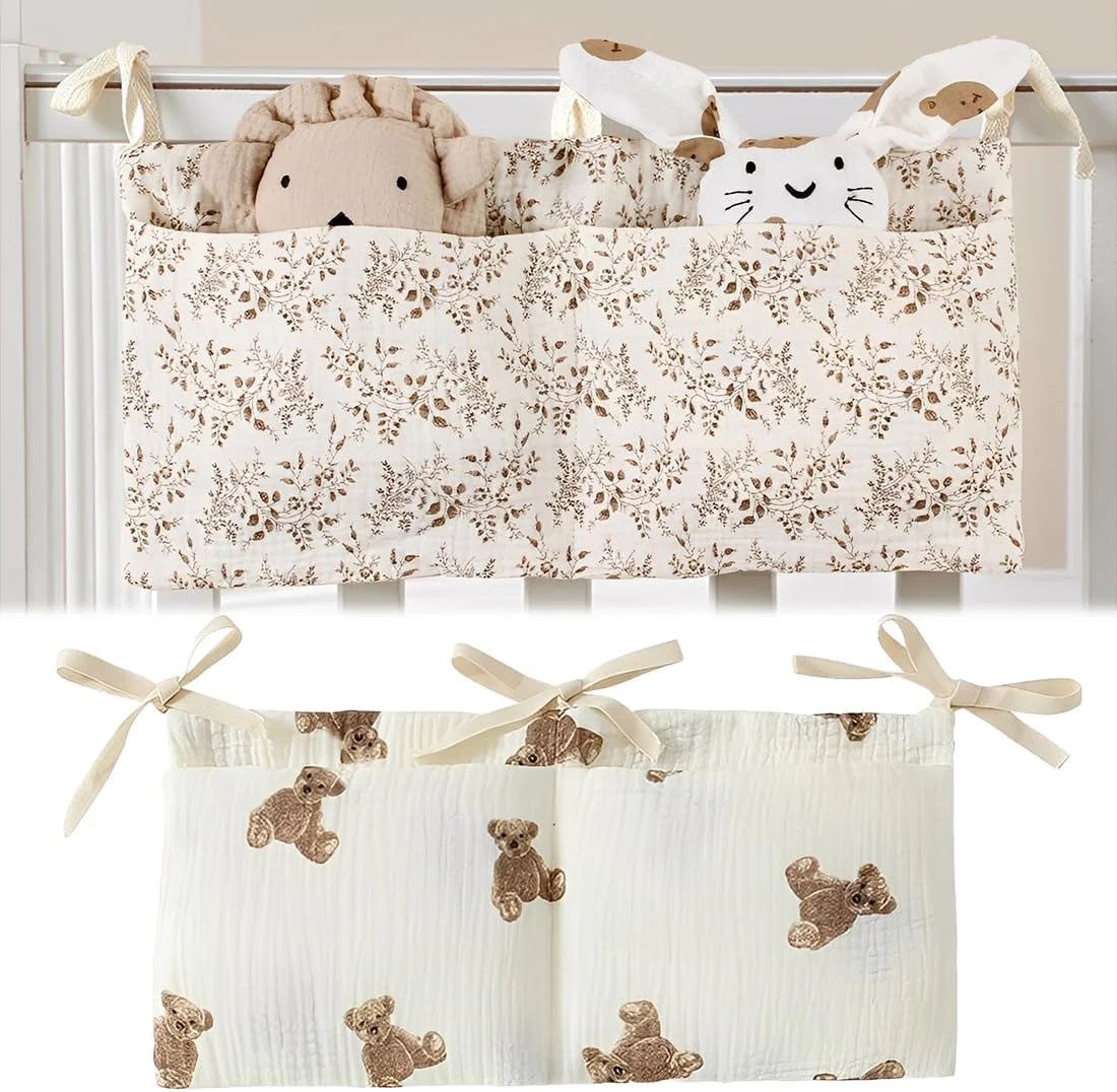 دو عدد ارگانایزر آویز تخت نوزاد، ارگانایزر قابل تنظیم تخت نوزاد برای پوشک، لباس و اسباب بازی، کیف آویز تخت نوزاد