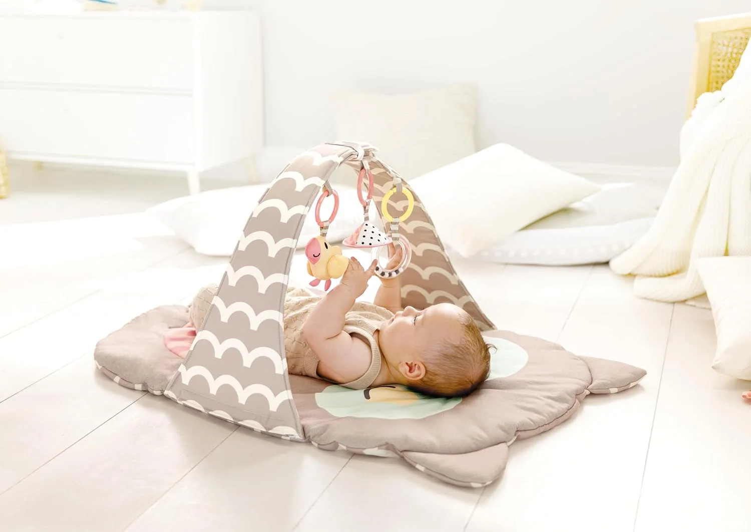 تخت جغد هاپه اسکار | پتوی نرم ساخته شده از پنبه و ست تشک تاشو با اسباب بازی های آویز سرگرم کننده برای نوزادان | جمع و جور و تاشو برای نگهداری آسان