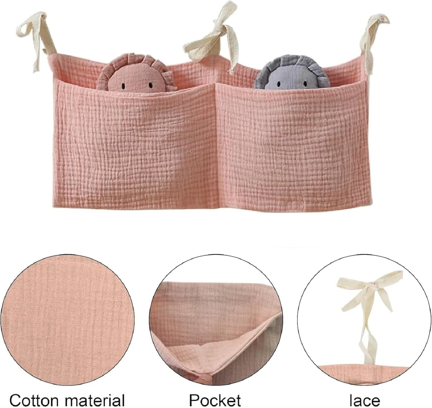 کیف آویز کنار تخت نوزاد BIGTHREE، کیف نظم دهنده تخت خوابگاهی، کیف نظم دهنده تخت نوزاد 2 در 1، آویز کنار تخت، مناسب برای نگهداری اسباب بازی های کودکان، پوشک، پستانک (صورتی)