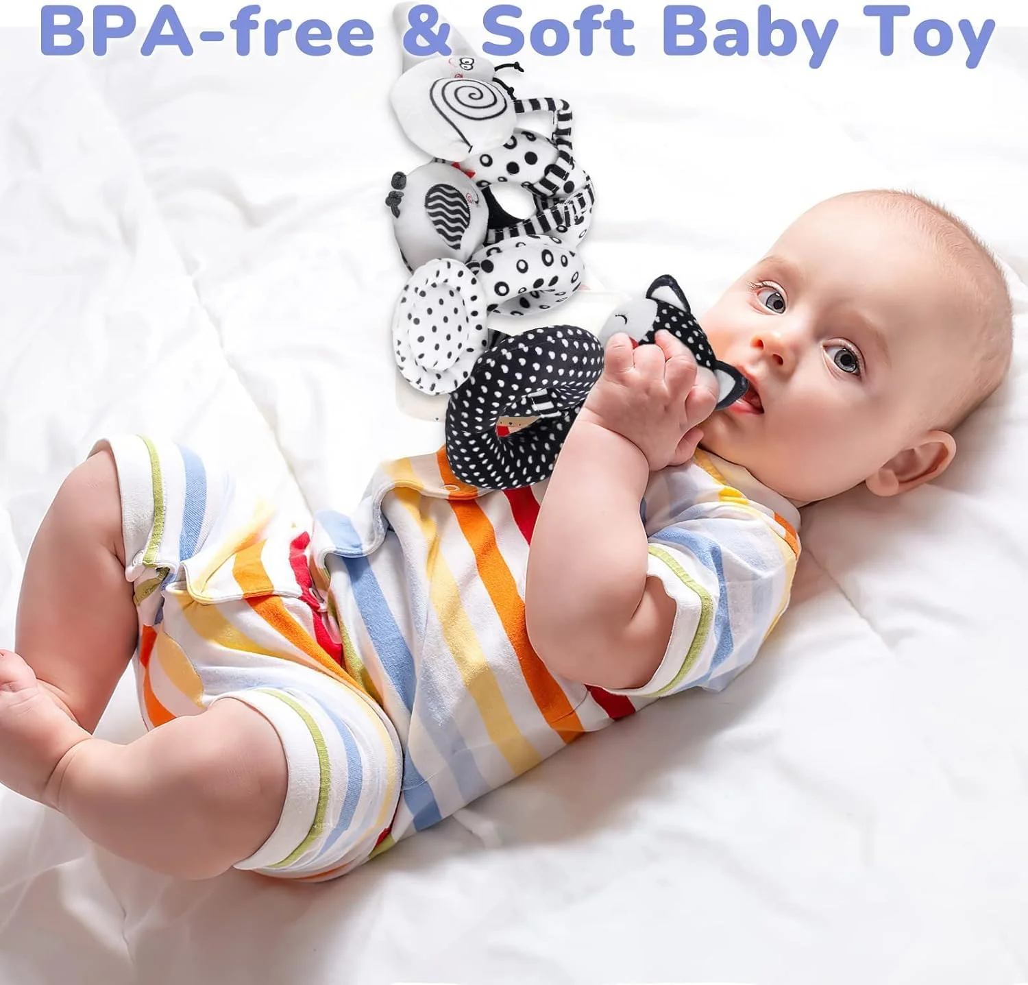 اسباب بازی های مارپیچ پولیشی کودک YelaJoy، اسباب بازی های نوزاد، اسباب بازی مارپیچ کششی راه رفتن سیاه و سفید، اسباب بازی های صندلی ماشین، اسباب بازی های آویز برای تخت نوزاد، اسباب بازی حسی نوزاد برای 0 3 6 9 12 ماه