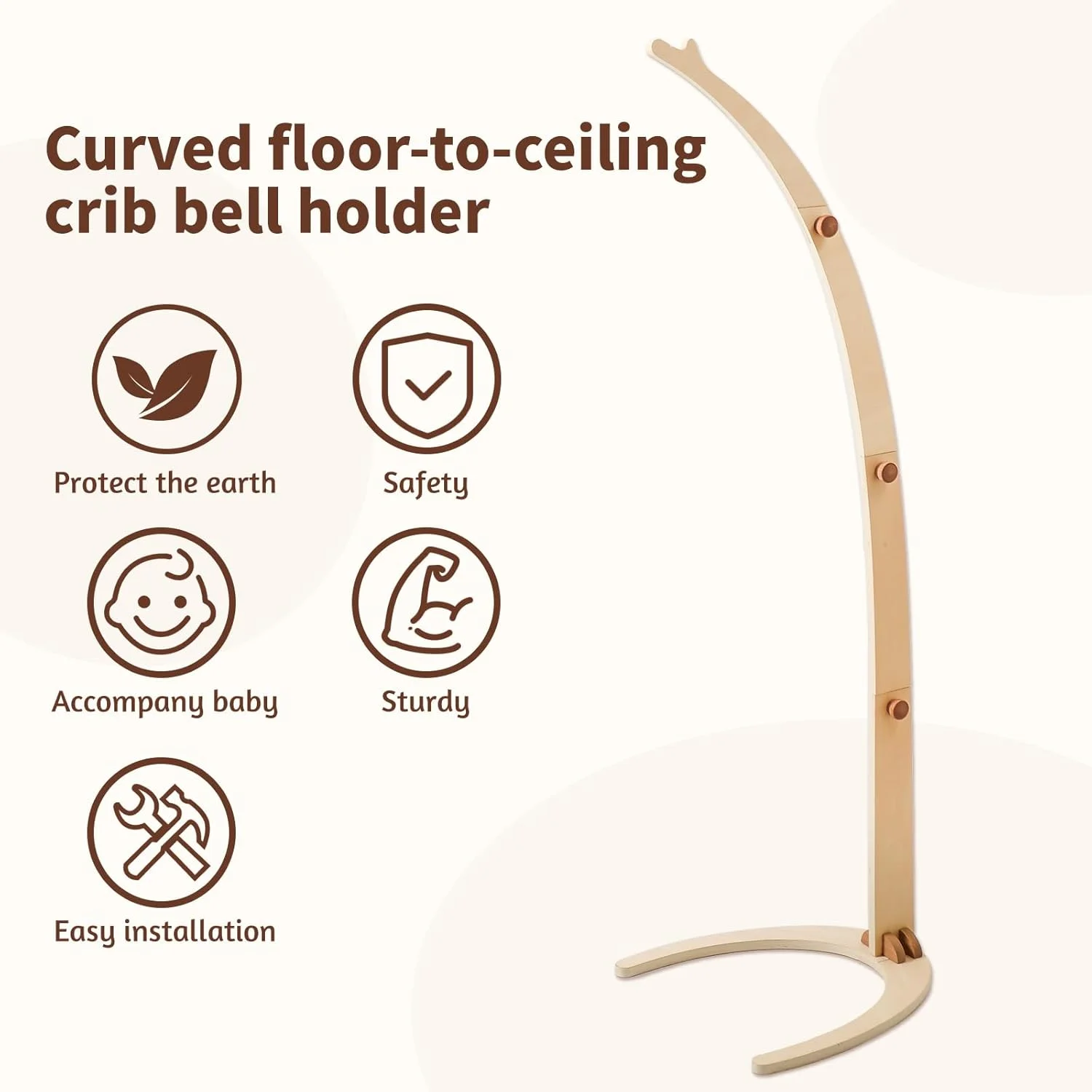 پایه آویز موبایل کودک طرح چوبی زمینی، مناسب تخت نوزاد، میز تعویض، اتاق کودک، قاب چوبی آویز موبایل دست ساز، پایه آویز برای آویزان کردن موبایل، زنگ بادی تخت