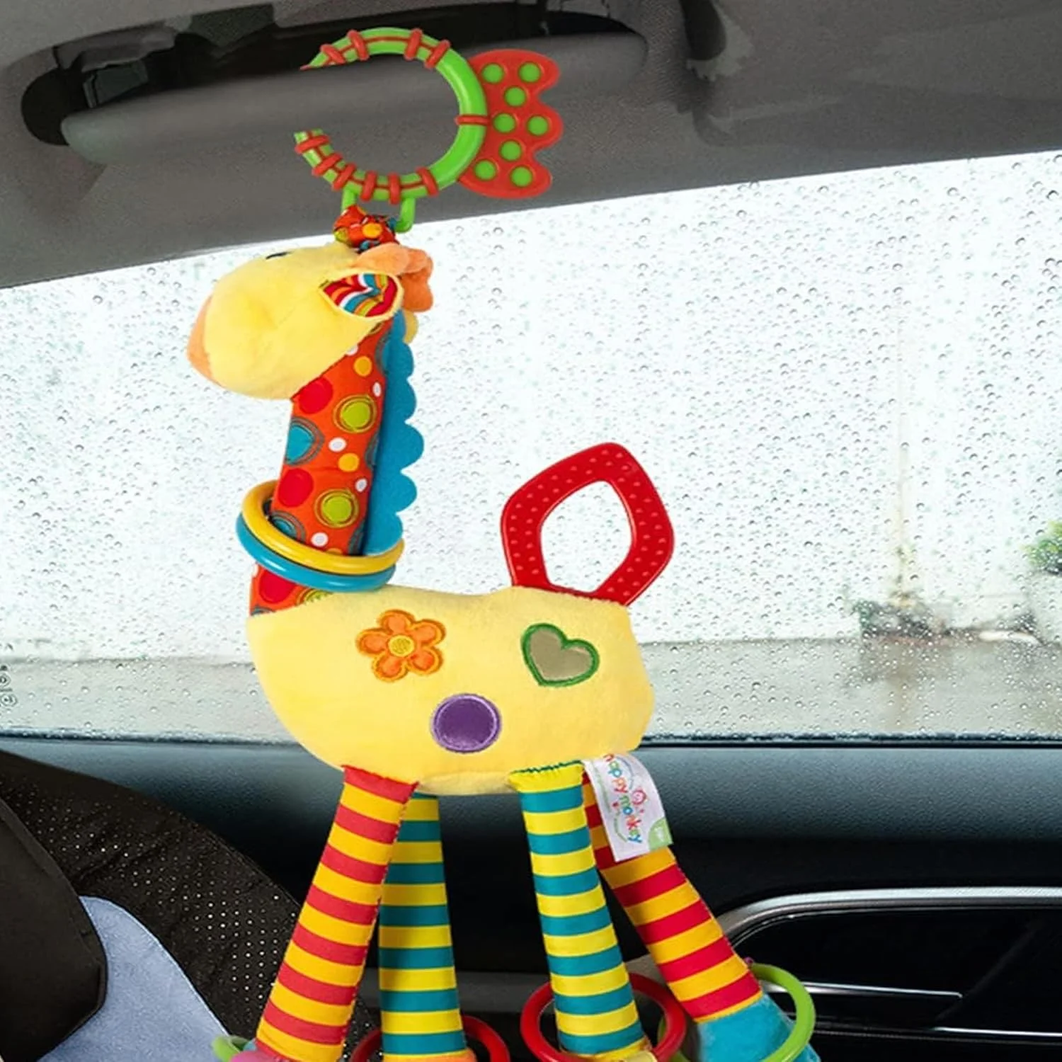 آویز صندلی ماشین کودک طرح زرافه با گیره C، اسباب بازی کریکلی برای نوزادان 0، 3، 6، 9، 12 ماهه - هدیه برای نوزادان دختر و پسر