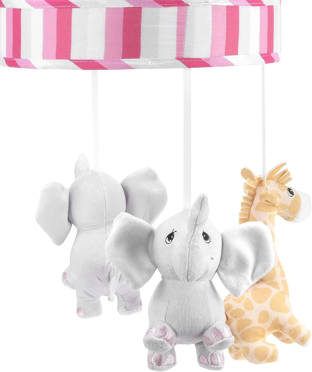 آویز موزیکال تخت نوزاد طرح کشتی نوح Precious Moments مناسب دختران با لالایی ملایم؛ دکوراسیون اتاق کودک با طرح سافاری فیل و زرافه؛ آویز تخت نوزاد صورتی روشن، خاکستری و سفید با موسیقی