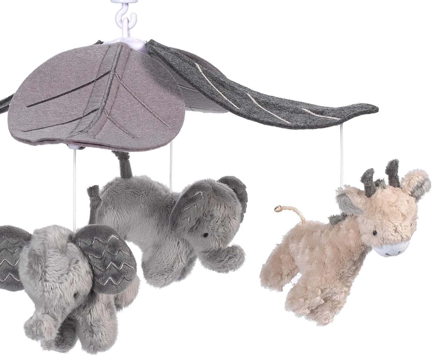 آویز موزیکال تخت نوزاد طرح حیوانات جنگل Lambs & Ivy، خاکستری/قهوه ای